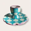 Blue Check Egg Cup + Small Plate>Plümo Clearance