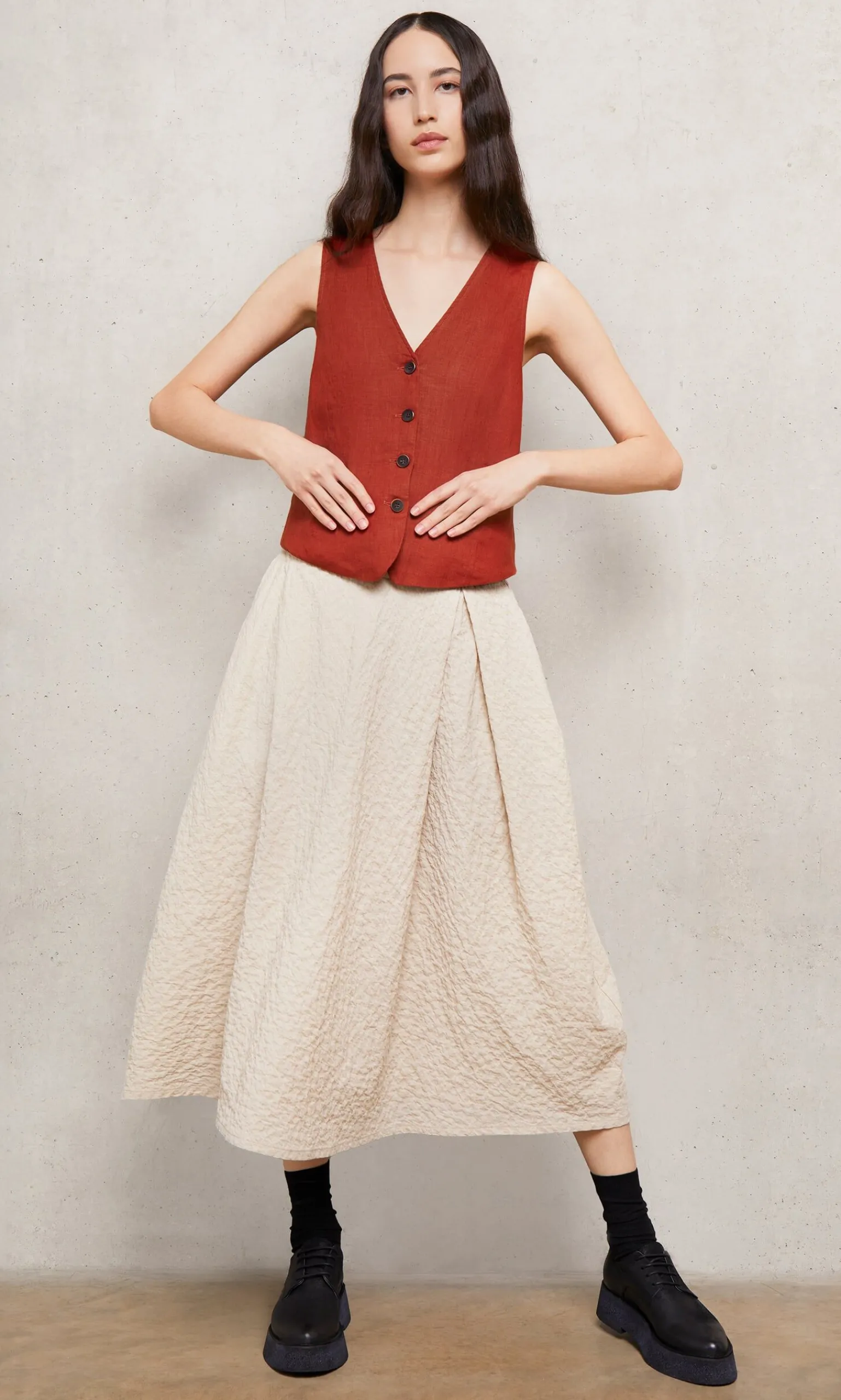 Frida Waistcoat - Tomato Red>Plümo Studio Online