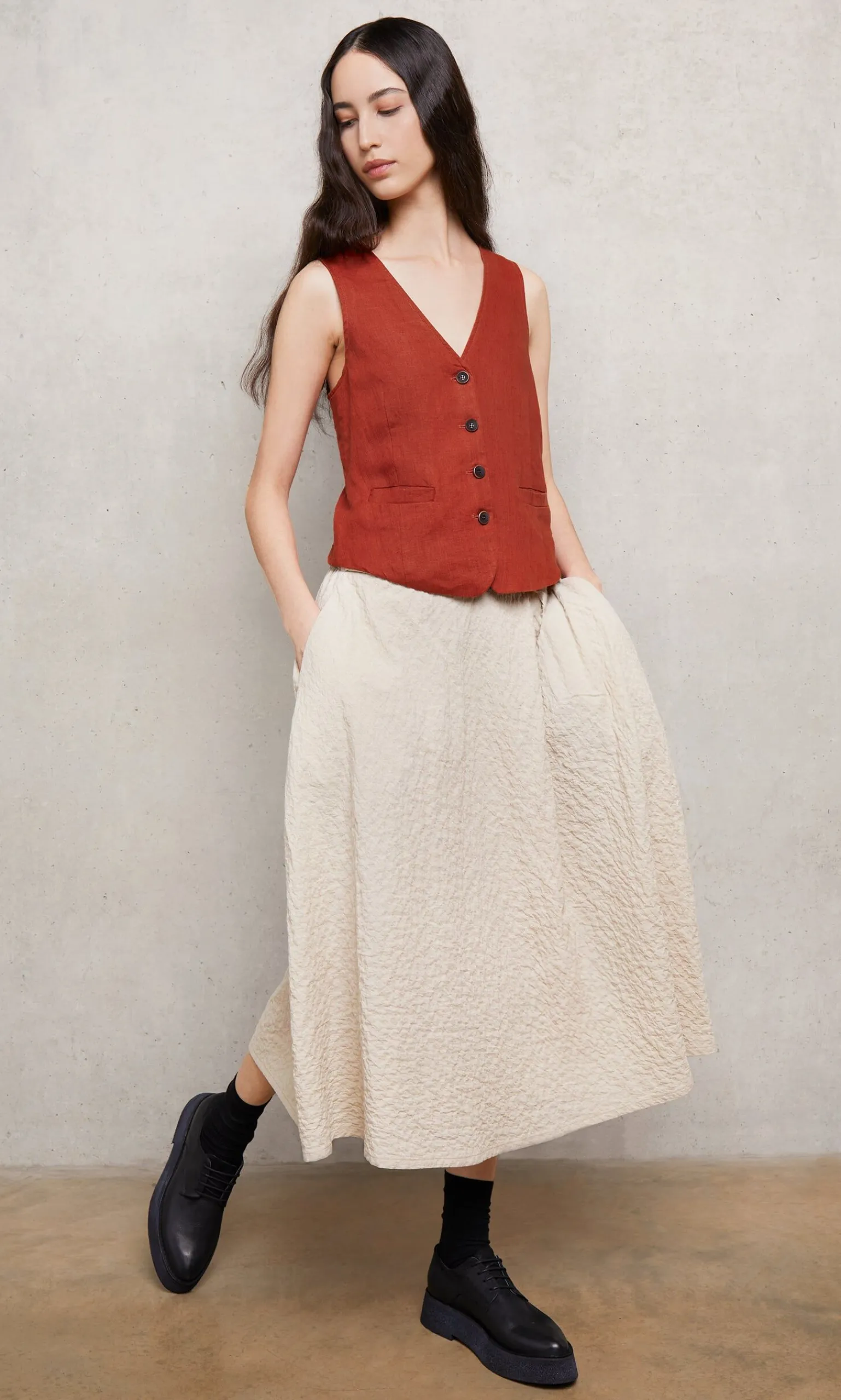 Frida Waistcoat - Tomato Red>Plümo Studio Online