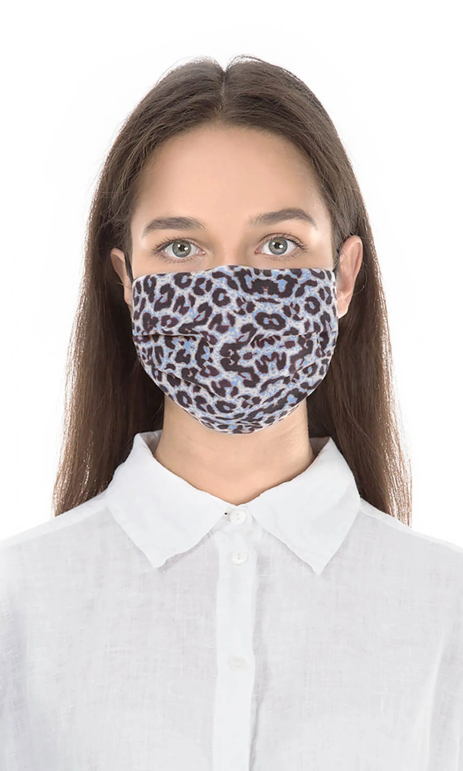 Pleated Face Mask & Pouch - Blue Leopard>Plümo Sale
